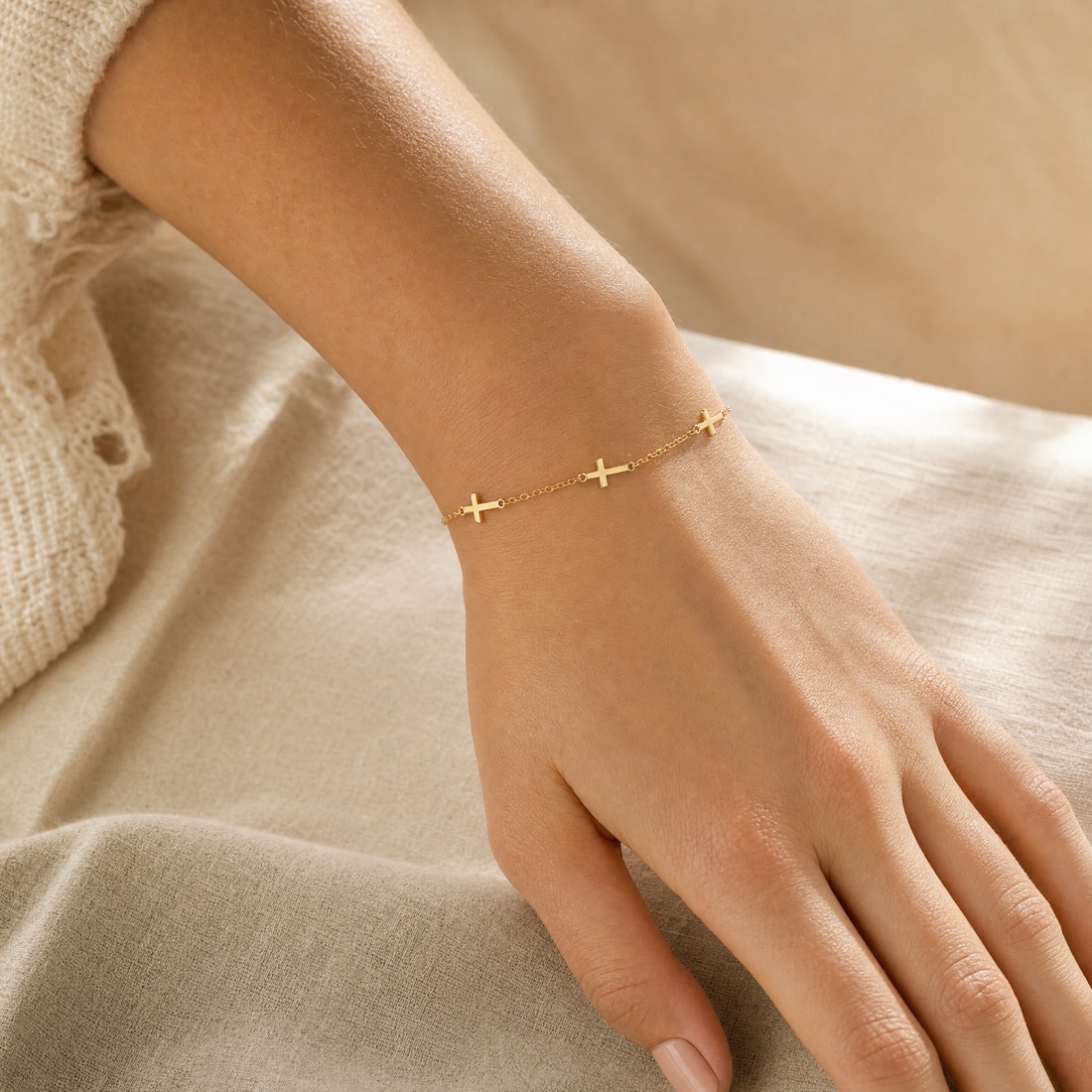 Worn on the wrist, soft linen